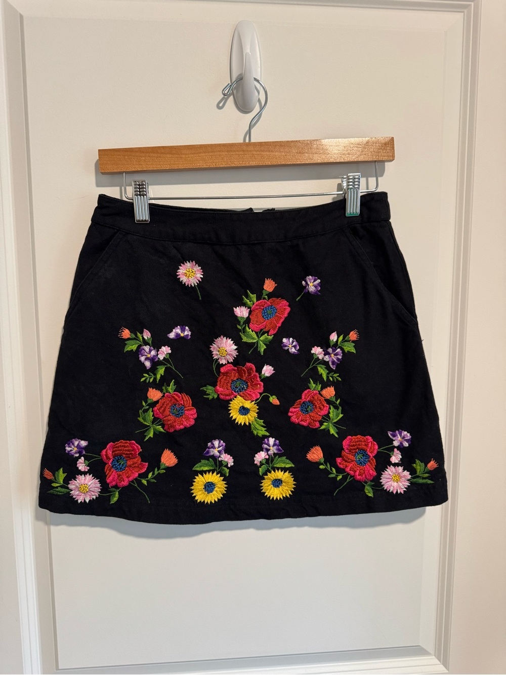 Topshop Black Mini Skirt with Bright Floral Embroidery